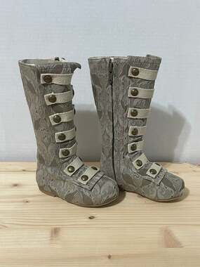 Joyfolie Leighton in Dove Damask Tall Boots with Brass Buttons Girls Size 5